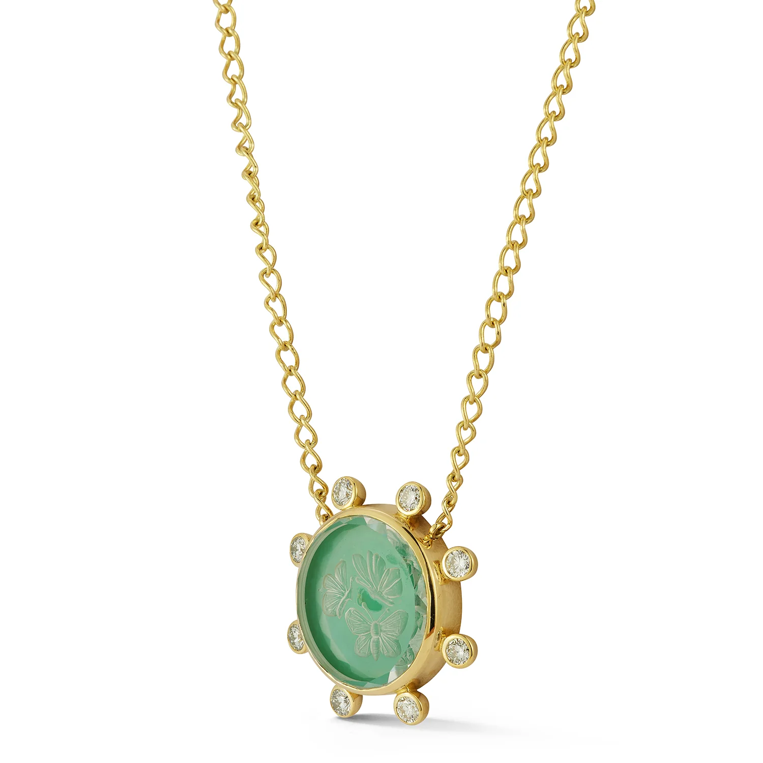 Butterfly Caspian Necklace -Chrysoprase and Diamond - Image 3