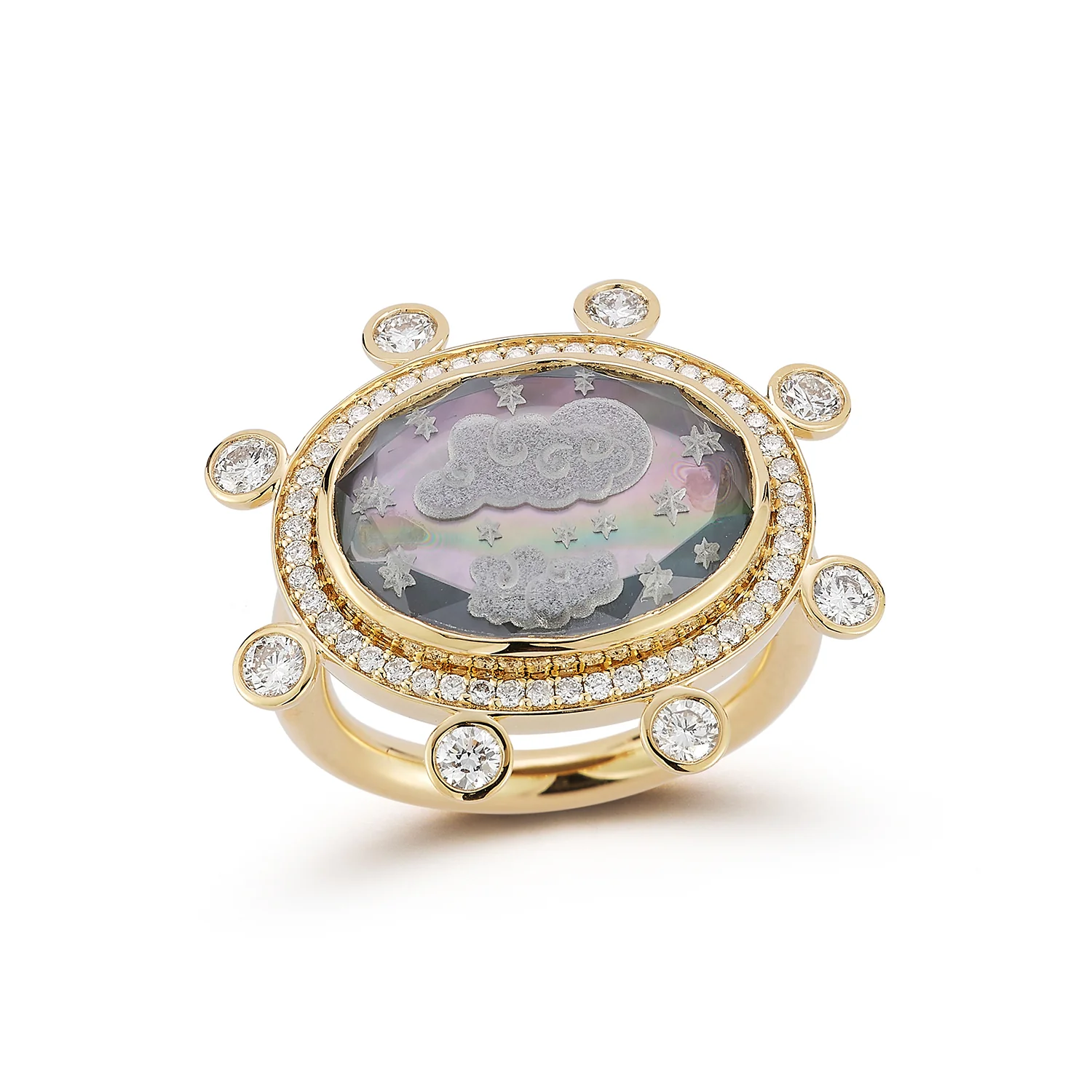 Cloud Caspian Ring - Grey Mother-of-Pearl and Diamond - Image 4