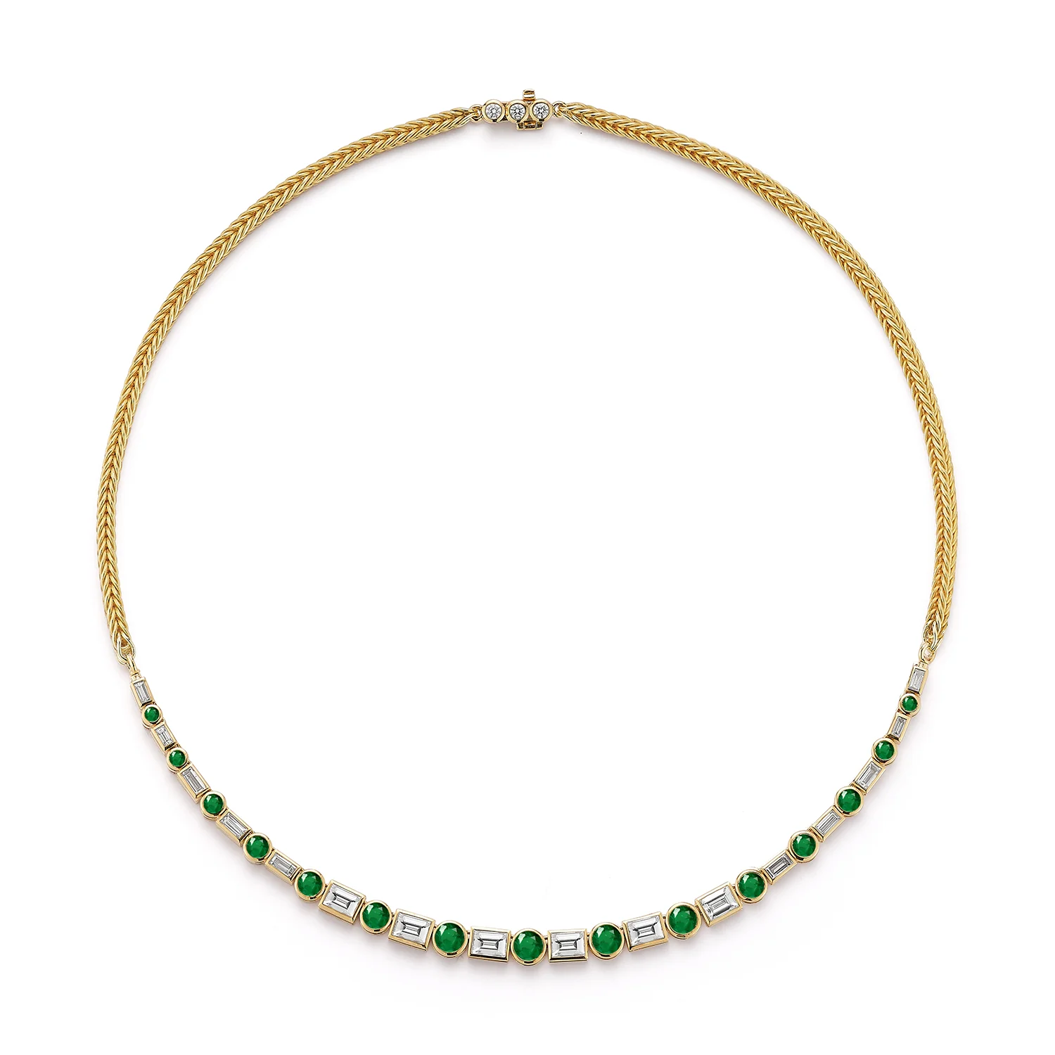 Diamond and Emerald Dot-Dash Bubble Necklace