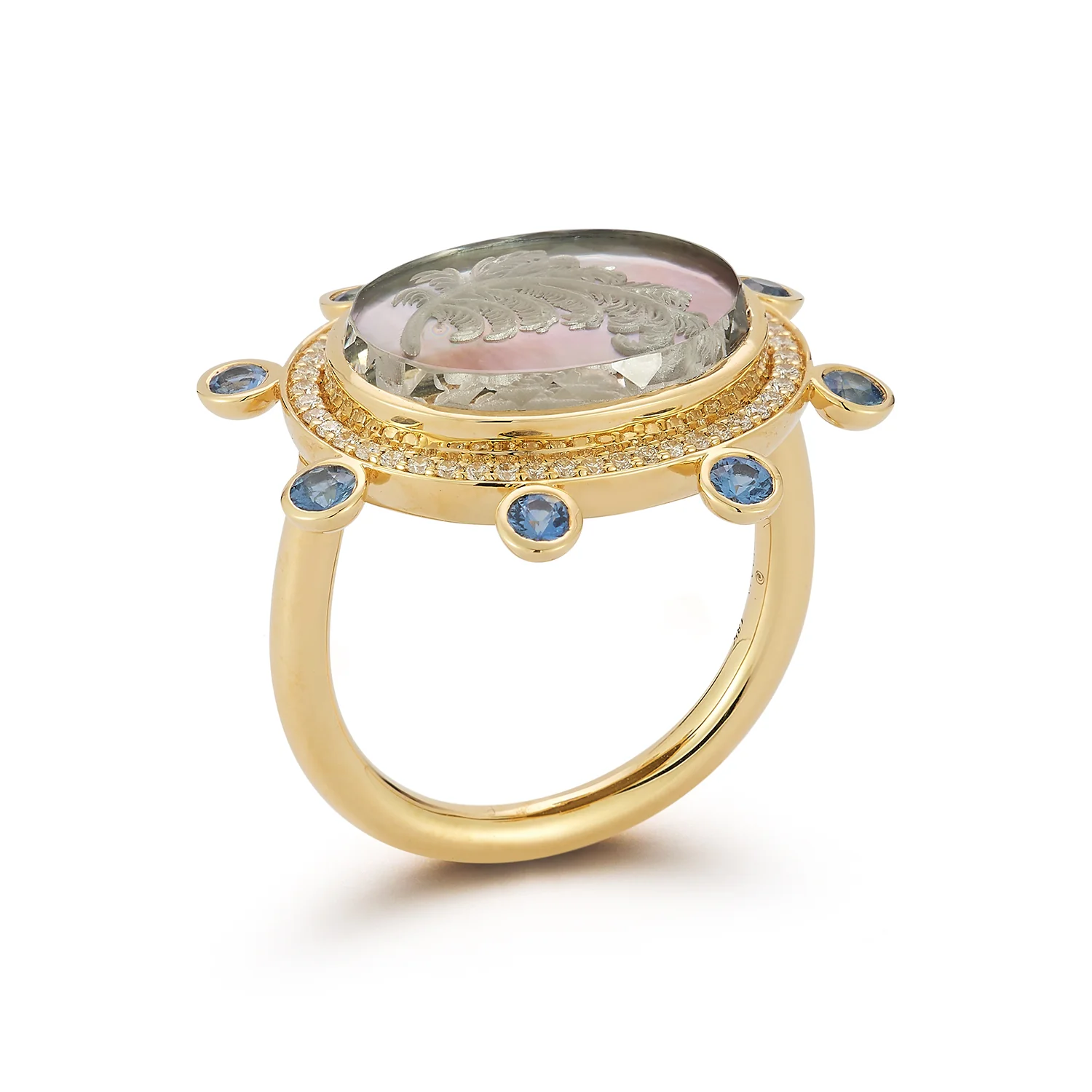 Feather Caspian Ring - Mother-of Pearl, Diamond and Sapphire - Image 4