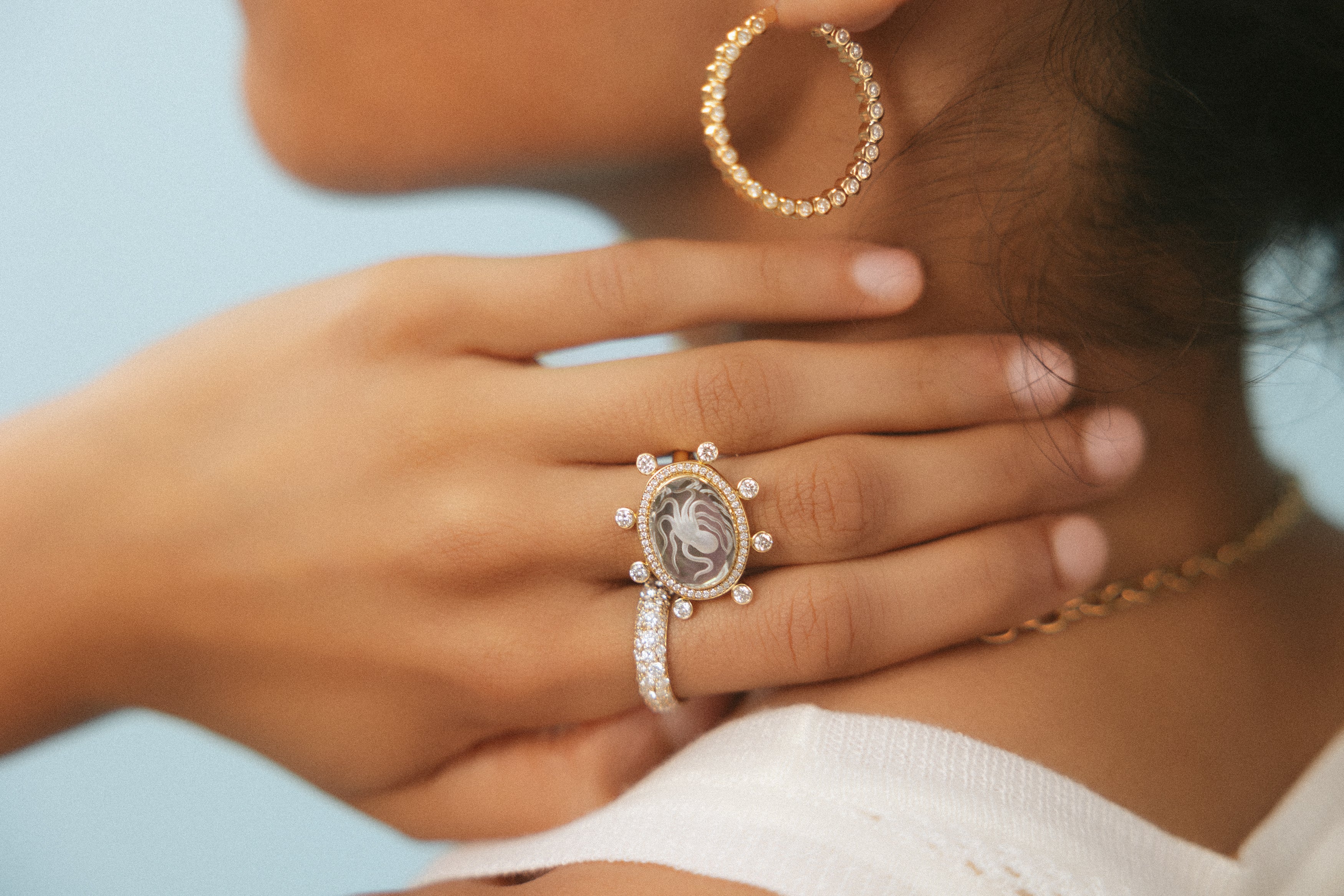 Large Octopus Caspian Ring - Grey Mother-of-Pearl and Diamond - Image 4