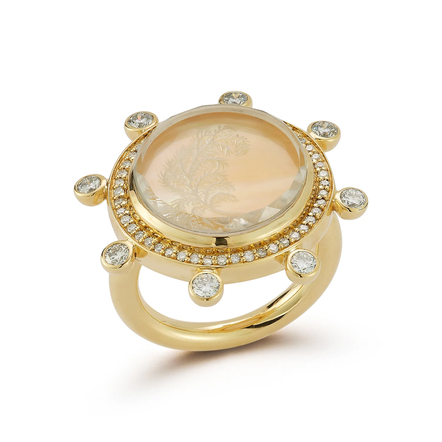 Feather Caspian Ring - Yellow Mother-of-Pearl and Diamond - Image 4