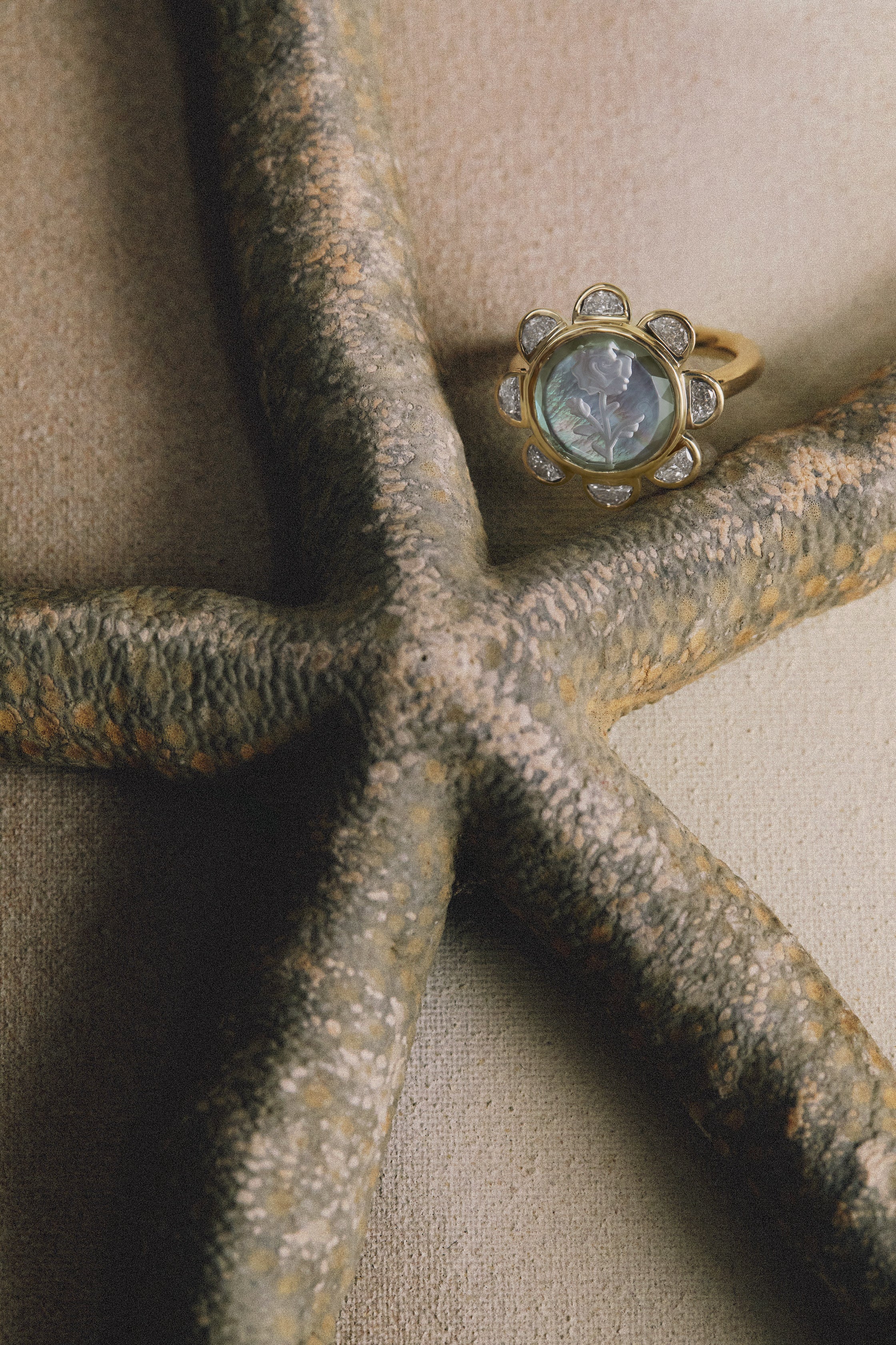 Rosebud Caspian Ring - Grey Mother-of-Pearl and Diamond - Image 4