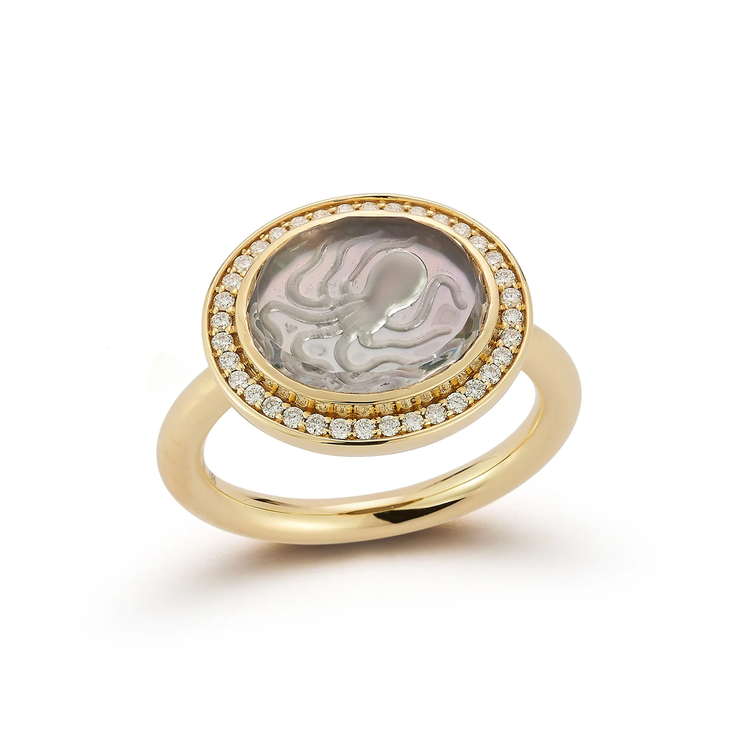 Pavé Octopus Caspian Ring- Grey Mother-of-Pearl and Diamond - Image 3