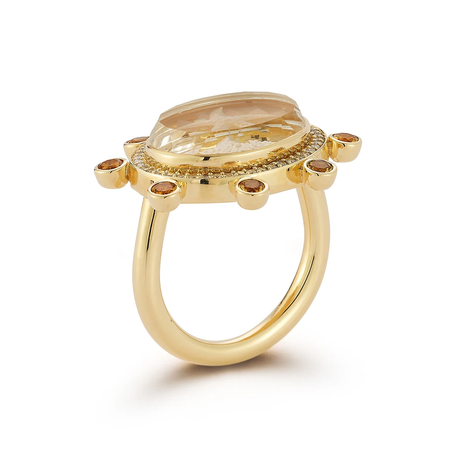 Starfish Caspian Ring - Yellow Mother-of-Pearl, Diamond and Yellow Sapphire - Image 5