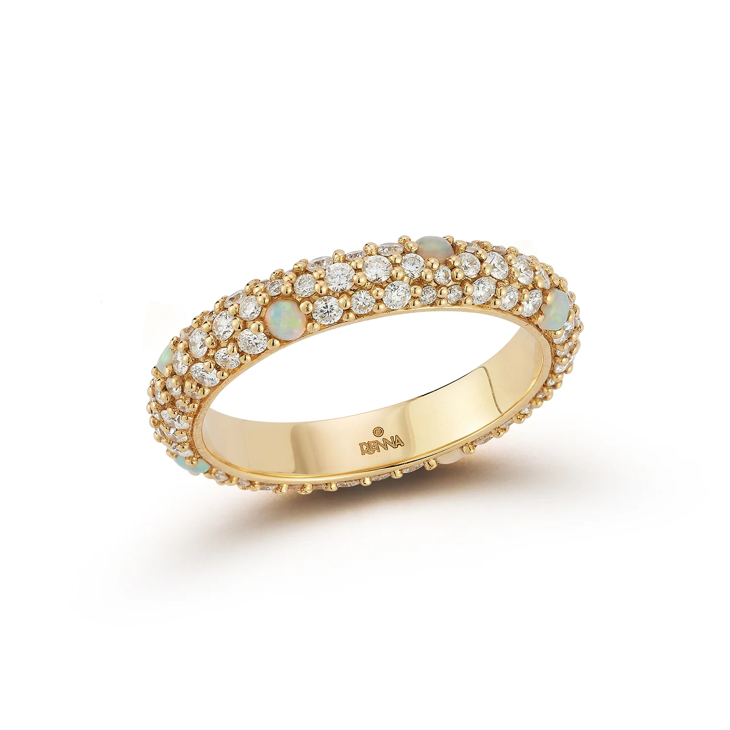 Thin Tidepool Ring - Diamond and Opal